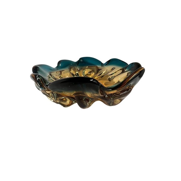 Murano Art Glass Amber blue green Bowl - Picture 1 of 7